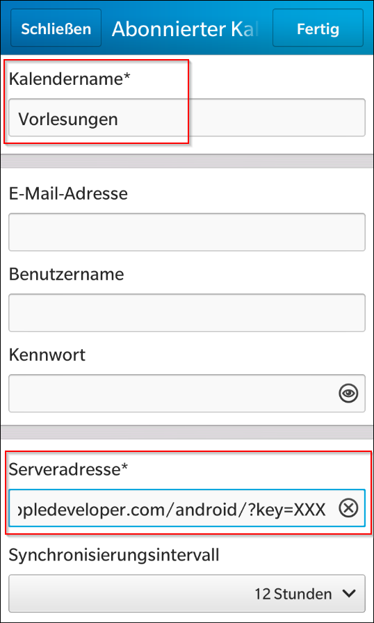 Screenshot 3 für die Einrichtung Sked Kalender Web-App auf BlackBerry-Geräten