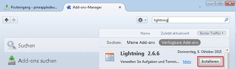 Screenshot 1 für die Einrichtung Sked Kalender Web-App in Mozilla Thunderbird