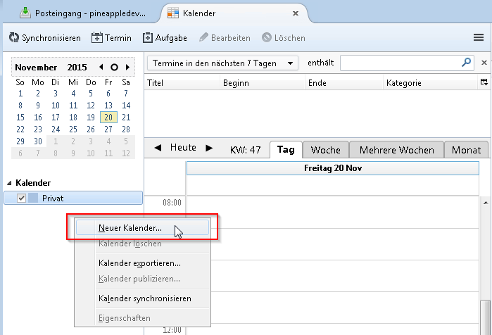 Screenshot 4 für die Einrichtung Sked Kalender Web-App in Mozilla Thunderbird